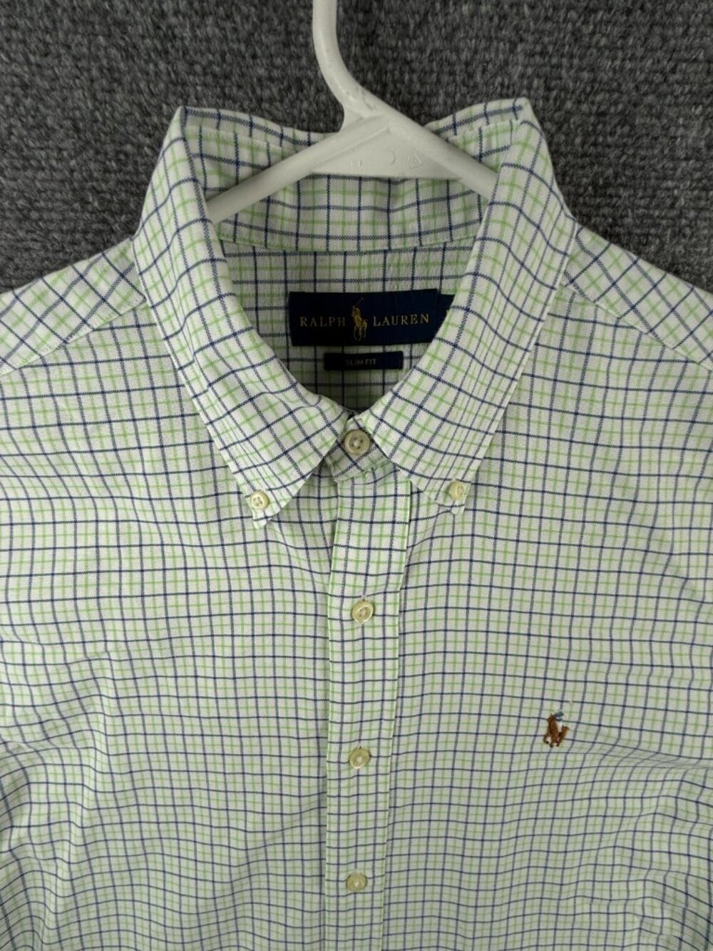 Ralph Lauren Men Button Up Shirt Long Sleeve Green Blue Check Medium Slim Fit